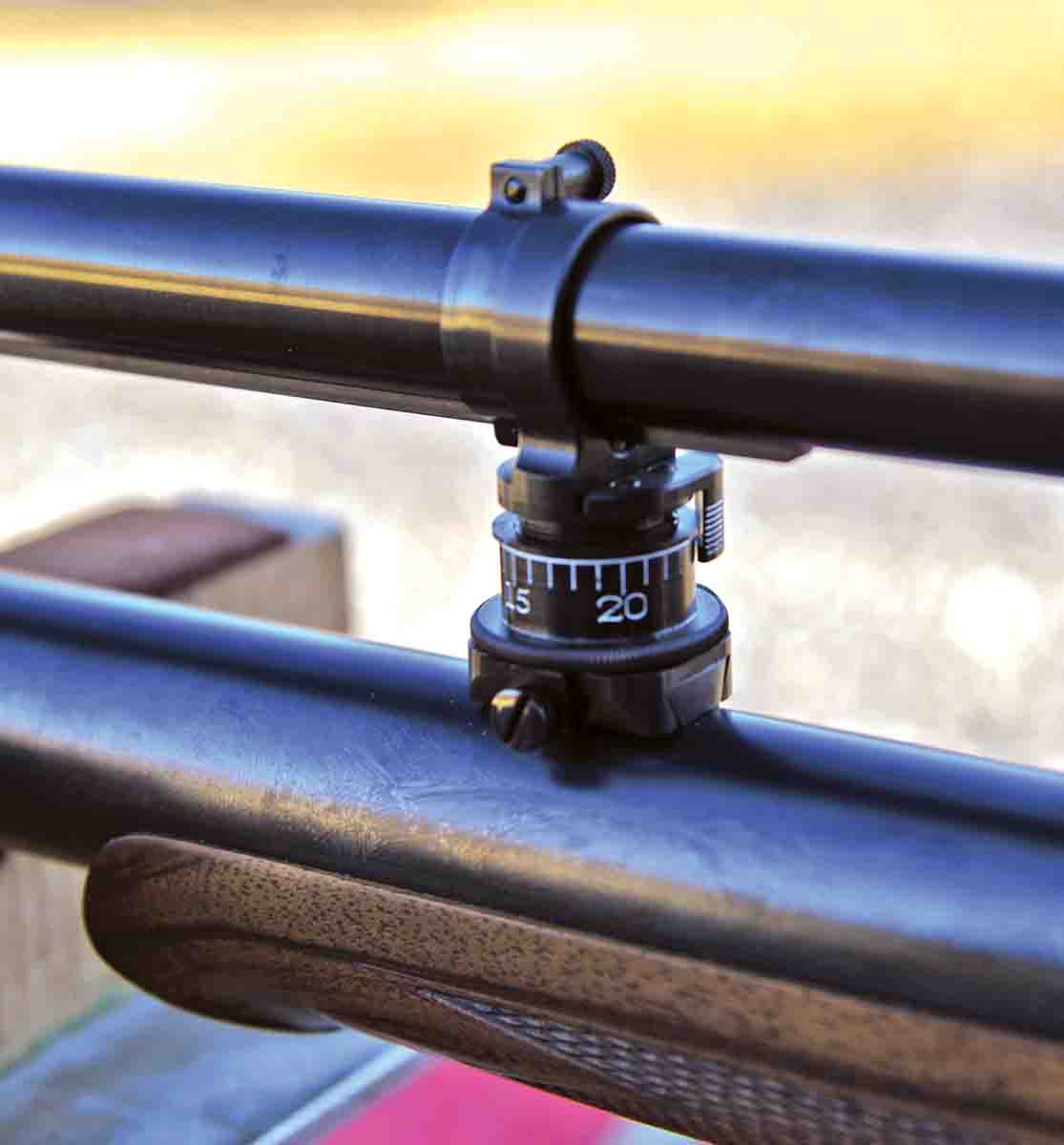 Elevation-adjustable front mount on the A Model scope.